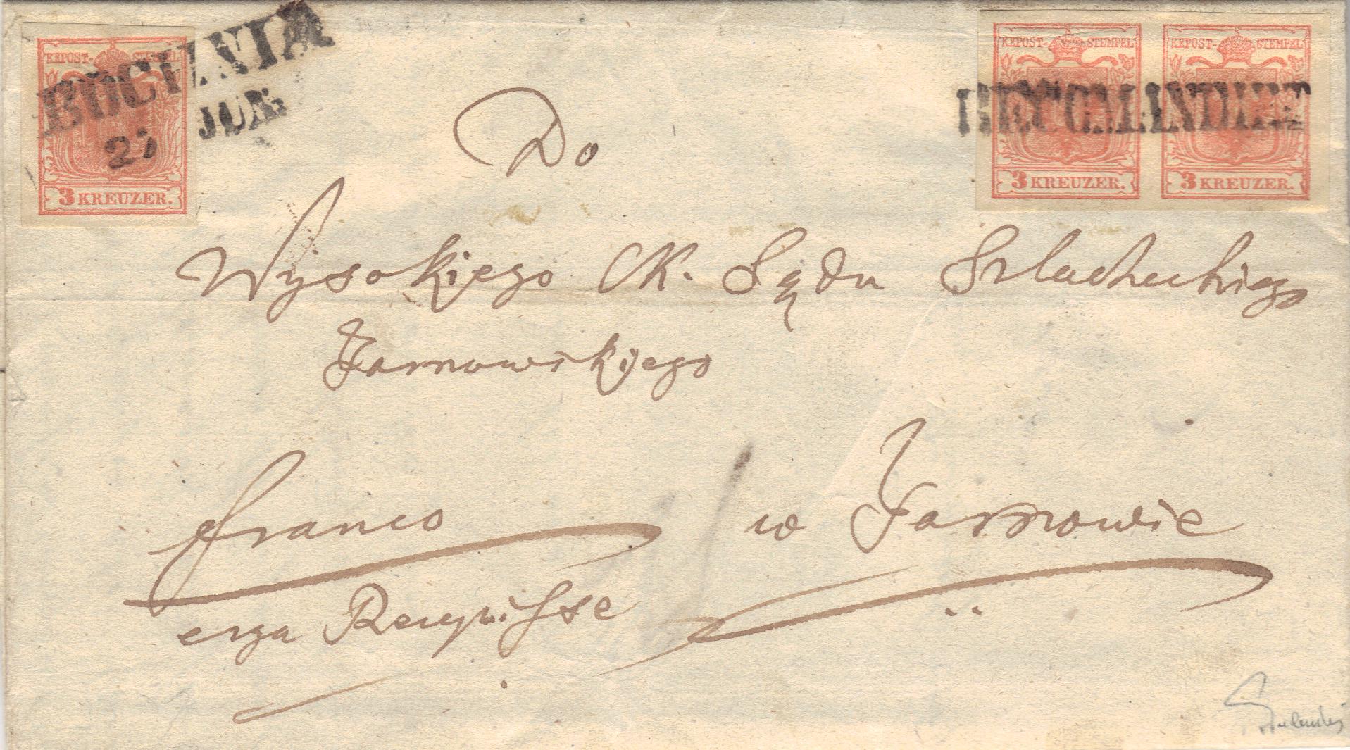 Briefpaar mit vorderseitiger Anbringung der Rekofrankatur