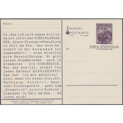 Inserat-Postkarte 1950