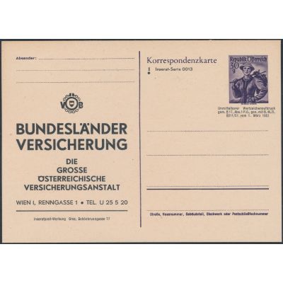 Inserat-Postkarte 1951