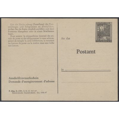 Anschriftenvormerkschein 1947