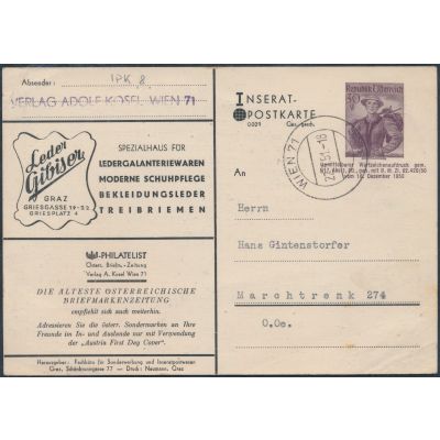 Inserat-Postkarte 1950