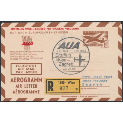 Aerogramm 1969, Erstflug Wien-Zagreb
