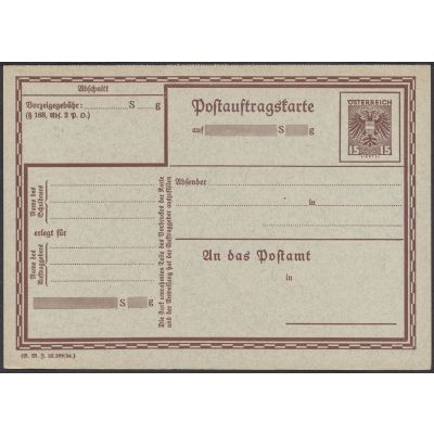 Postauftragskarte 1934