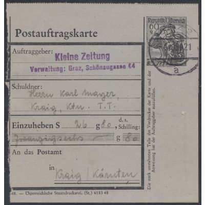 Postauftragskarte 1948